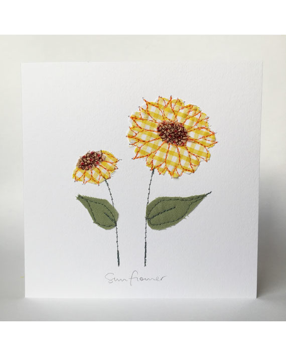 Sarah Becvar design freehand embroidery creative sew greetings card handmade bespoke sunflower birthday