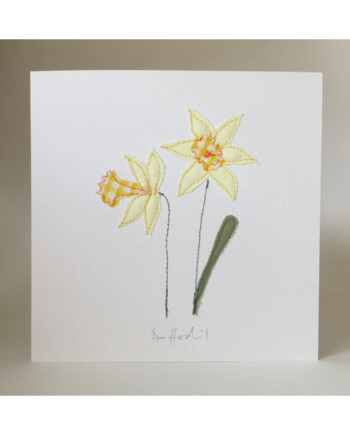 Sarah Becvar design freehand embroidery greetings card daffodil flower bespoke textile art embroidered flower