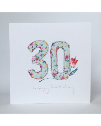 embroidered thirtieth birthday card freehand embroidered pretty handmade