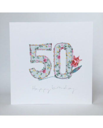 fiftieth birthday card freehand embroidered handmade Sarah Becvar pretty bespoke