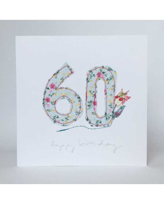 sixtieth birthday card beautiful freehand embroidered card bespoke beautiful Sarah Becvar