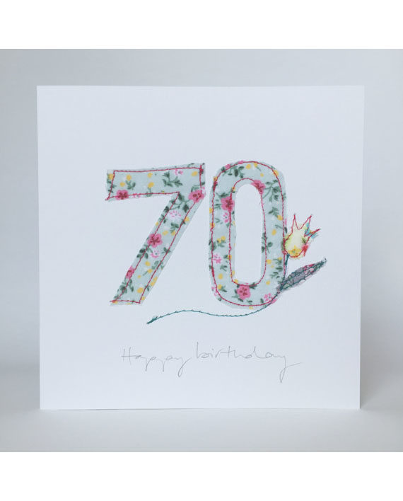 seventieth birthday card freehand embroidered card handmade Sarah Becvar