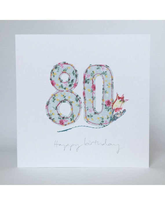 eightieth birthday card freehand embroidered handmade card Sarah Becvar