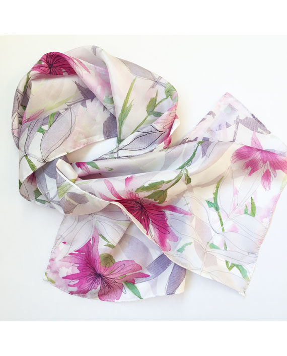 sarah Becvar textile silk scarf botanical print
