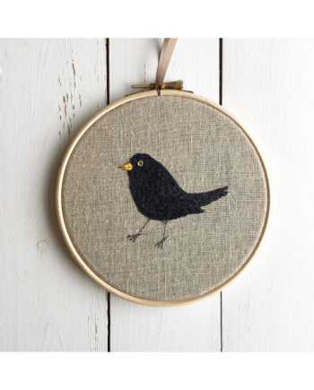 Sarah becvar design freehand machine embroidered blackbird hoop