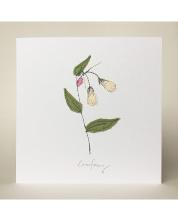 Sarah Becvar freehand machine embroidery greetings cared notecard flower comfrey embroidery formation handmade bespoke