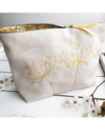 sarah Becvar cow parsley makeup bag freehand embroidered free motion embroidery bespoke handmade