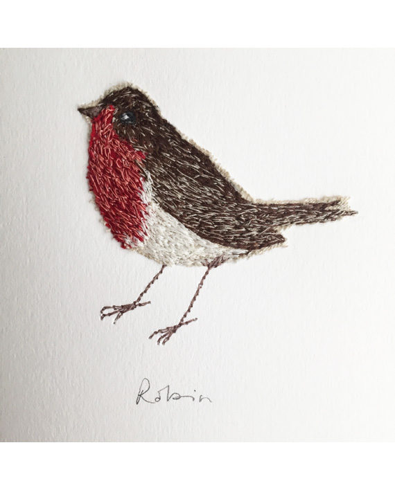 freehand embroidered bird notecard free motion embroidery Sarah Becvar handmade bespoke