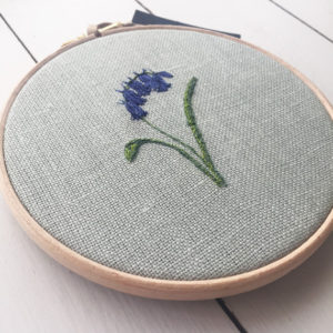 Sarah Becvar embroidery artist textile designer free motion embroidery stitched hoop art bluebell flower art