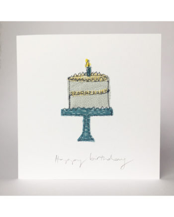 Sarah Becvar design freehand embroidered greetings card birthday textile art bespoke handmade cake