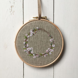 Sarah Becvar freehand embroidered blossom hoop