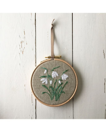 snowdrop hoop embroidered by Sarah Becvar