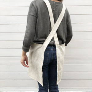 Linen Cross Back Apron - Pale Stone - Forget Me Nots - Image 4