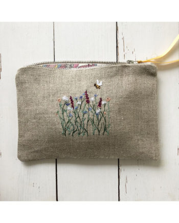 Sarah Becvar freehand machine embroidered pouch wild flower meadow and bee