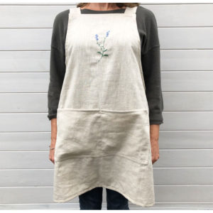 Linen Cross Back Apron - Pale Stone - Forget Me Nots
