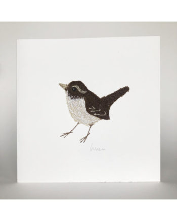 Sarah Becvar handmade and embroidered wren notecard