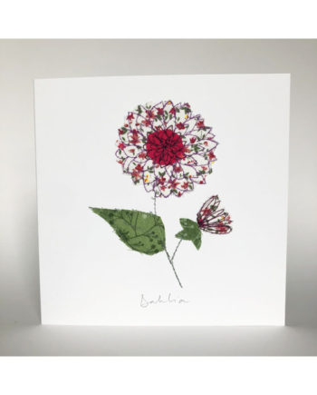 dahlia handmade embroidered notecard Sarah Becvar flower floral embroidery freehand machine embroidered