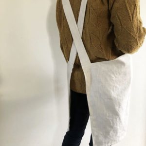 Linen Cross Back Apron - Pale Stone - Snowdrops - Image 3