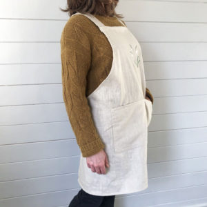 Linen Cross Back Apron - Pale Stone - Snowdrops - Image 2
