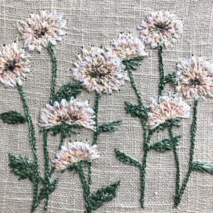 Sarah Becvar freehand machine embroidered floral dahlia textile art