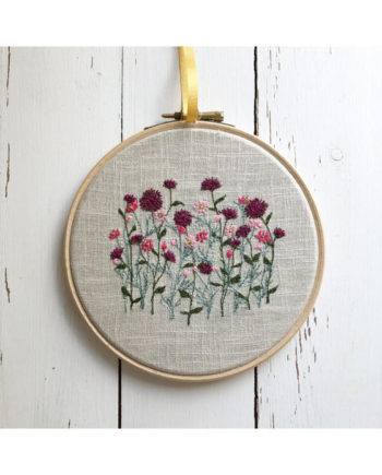 Sarah Becvar freehand machine embroidered dahlia and cosmos flower hoop textile art