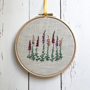 Sarah Becvar design freehand machine embroidered foxglove flower embroidery