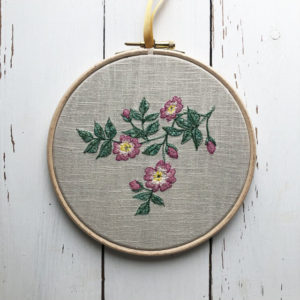 Sarah Becvar freehand machine embroidered textile art flower rose hoop