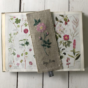 rose embroidered linen book mark Sarah Becvar