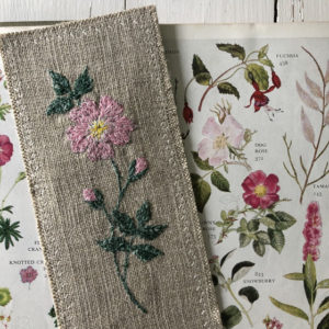 rose embroidered linen bookmark Sarah Becvar