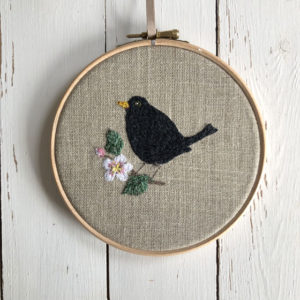 blackbird Sarah Becvar textile embroidery embroidered hoop