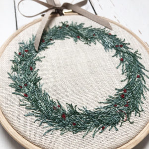 freehand machine embroidered Christmas wreath hoop