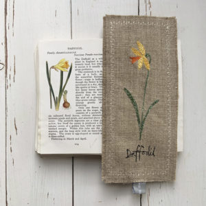 freehand machine embroidered flower bookmark daffodil