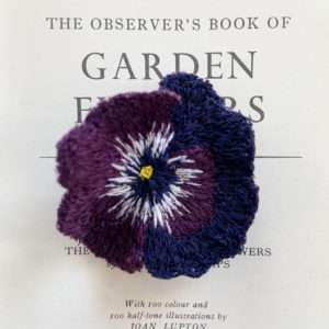 freehand machine embroidered flower brooch anemone stitched floral handmade Sarah Becvar pretty handmade embroidery pansy rose poppy