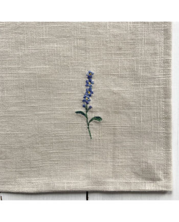 freehand machine embroidered violet flower stem embroidered by Sarah Becvar flower art embroidery linen napkin