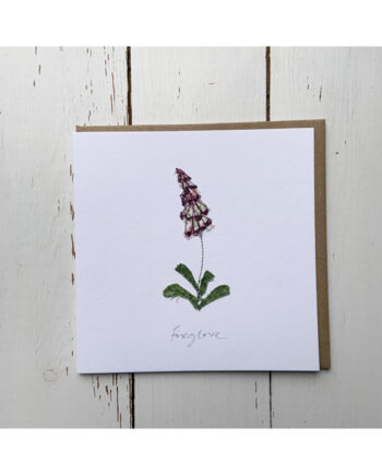 a wildflower notecard stitched directly onto a card blank using free motion machine embroidery and appliqué stitched by textile artist Sarah Becvar