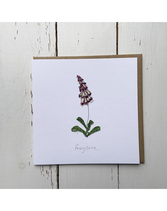 a wildflower notecard stitched directly onto a card blank using free motion machine embroidery and appliqué stitched by textile artist Sarah Becvar