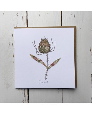 a wildflower notecard stitched directly onto a card blank using free motion machine embroidery and appliqué stitched by textile artist Sarah Becvar