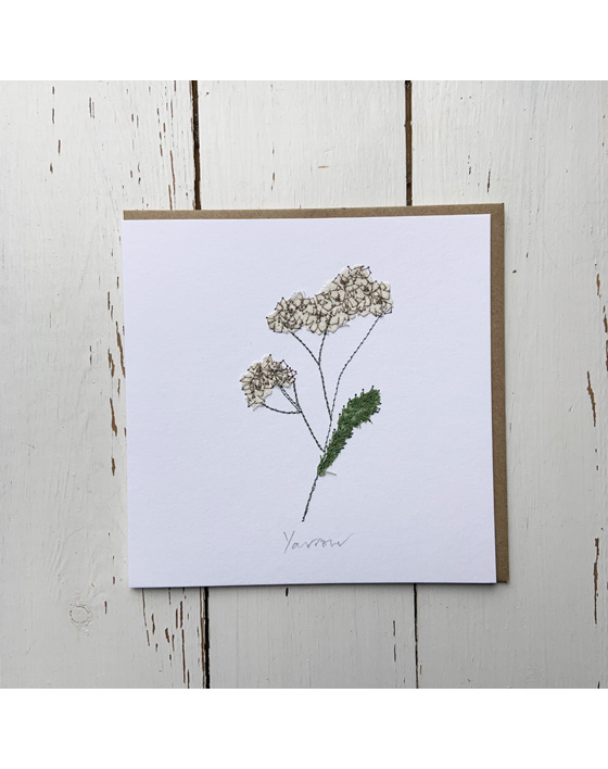 a wildflower notecard stitched directly onto a card blank using free motion machine embroidery and appliqué stitched by textile artist Sarah Becvar