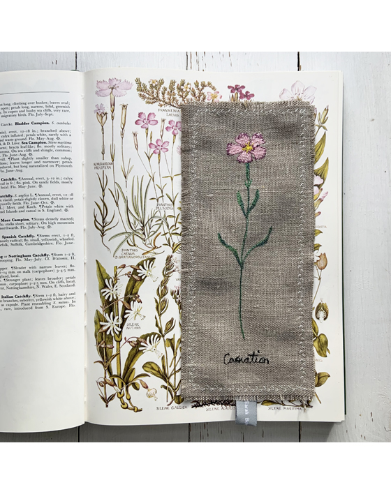 embroidered carnation bookmark