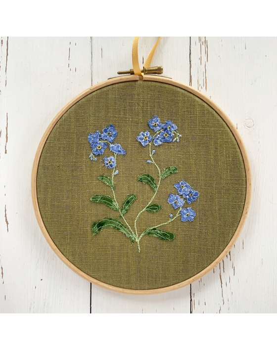 freehand machine embroidered flower hoop with applique embroidery by sarah becvar