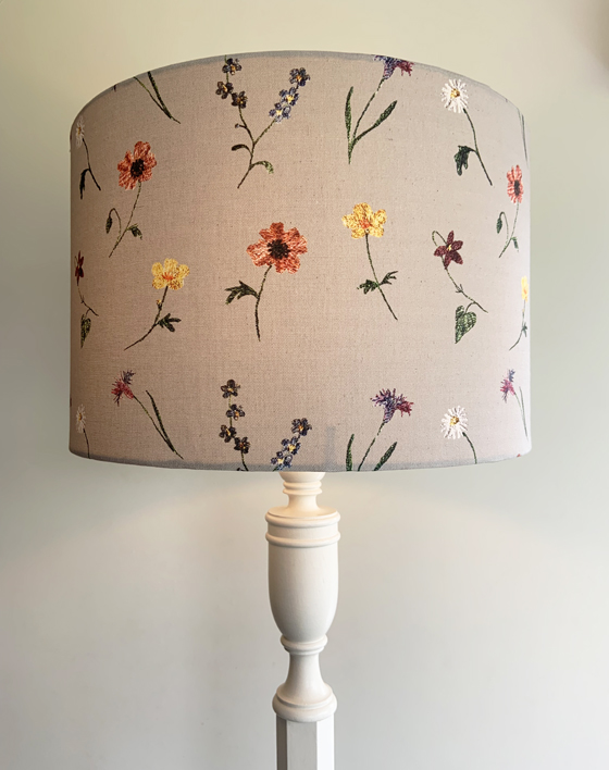 original designer exclusive eco printed cotton fabric wildflower design embroidered upholstery fabric lampshade household fabrics textile design UK made