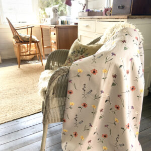 original designer exclusive eco printed cotton fabric wildflower design embroidered upholstery fabric lampshade household fabrics textile design UK made