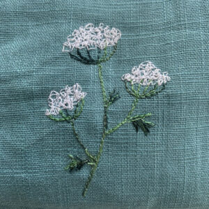 Embroidered Pouch Cow Parsley on Blue Linen - Image 2