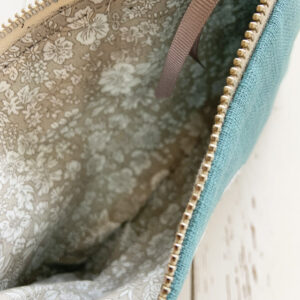 Embroidered Pouch Cow Parsley on Blue Linen - Image 3