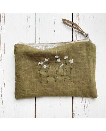 freehand machine embroidered cow parsley pouch embroidered by textile artist sarah becvar