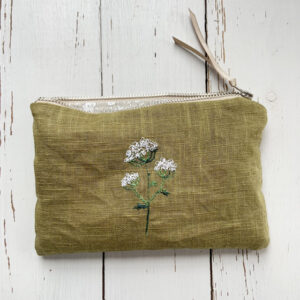 freehand machine embroidered cow parsley pouch embroidered by textile artist sarah becvar
