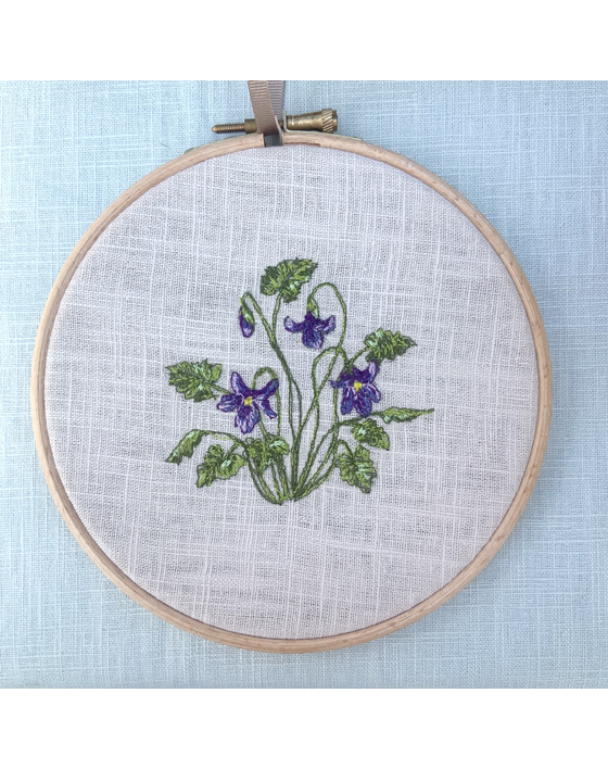 freehand machine embroidered violet hoop by textile artist sarah becvar
