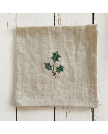 Festive Linen Napkin - Holly
