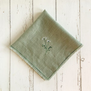 freehand machine embroidered linen napkin with herbs embroidered by sarah becvar