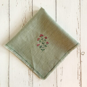 freehand machine embroidered linen napkin with herbs embroidered by sarah becvar